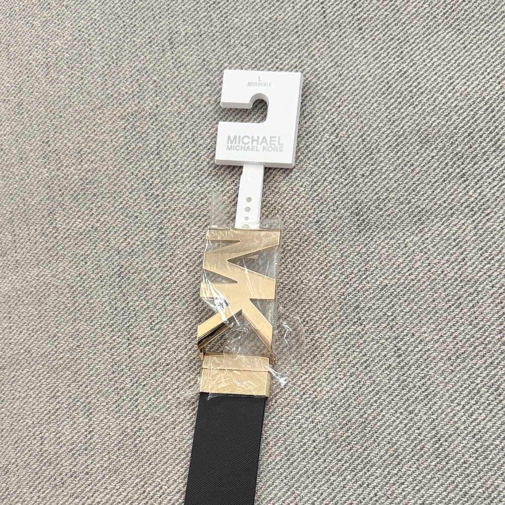 Michael Kors Black Reversible Belt with Gold Buckle
